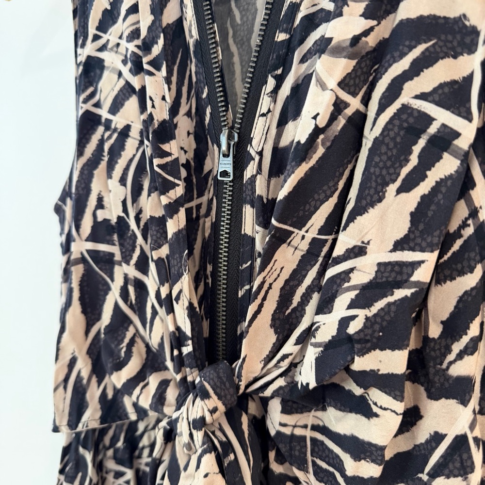 AllSaints Black & Taupe Abstract Knot-Front Dress – Size XS – Asymmetrical Luxe - Picture 7 of 15